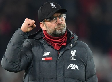 Jurgen Kloipp celebrates another Merseyside derby win.