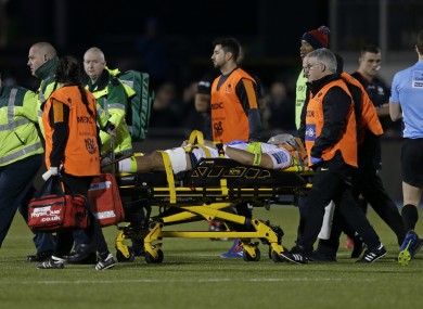 Michael Fatialofa is taken off by stretcher