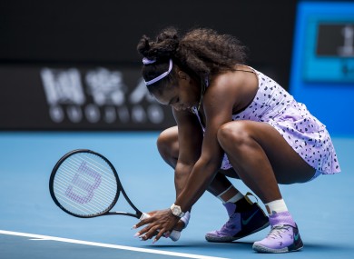 Serena Williams of the United States of America shows her frustration.
