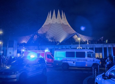 Emergency services in front of the Tempodrom venue in Berlin after the shooting