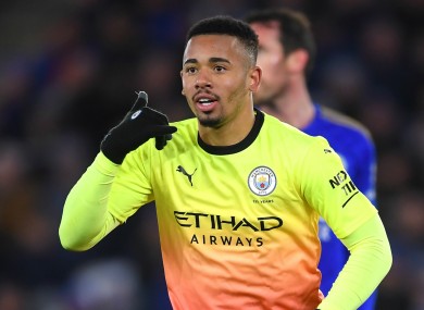 Gabriel Jesus celebrates after scoring for Manchester City