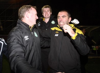 Andy Myler (right) celebrates with Michael O'Neill during his Shamrock Rovers coaching days.