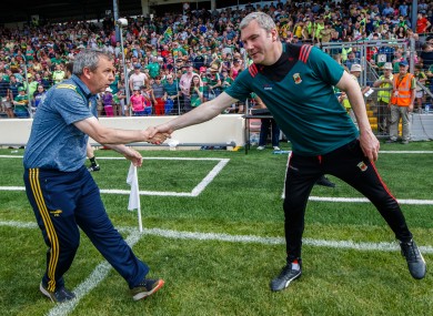 Reunited: Kerry's manager Peter Keane and James Horan of Mayo.
