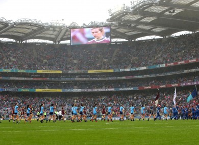 The Dublin and Galway teams ahead of last year's senior Ladies All-Ireland final.