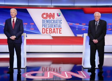 Joe Biden (left) and Bernie Sanders (right) during last night's Democratic presidential primary debate