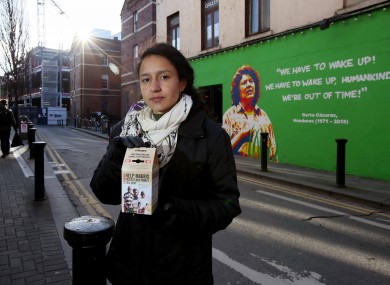 Bertita Zuniga Caceres, with a mural of her mother behind, at the launch of Trocaire's Lenten Appeal this year.
