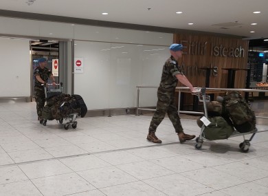 Members of the Defence Forces in Dublin Airport yesterday.