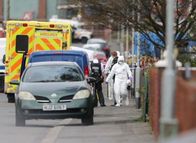 Police forensic officers at the scene of Robbie Lawlor's killing on Saturday.