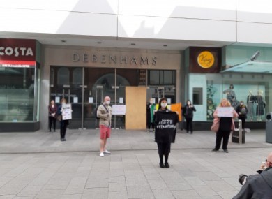 Protesters outside Debenhams on Tuesday.