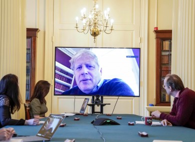 British Prime Minister Boris Johnson chairing a meeting remotely last week after being diagnosed with Covid-19.