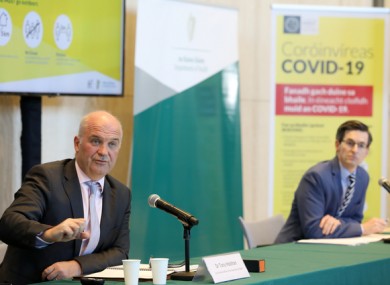 File image of Dr Tony Holohan and Dr Ronan Glynn at a press briefing on Covid-19 figures.