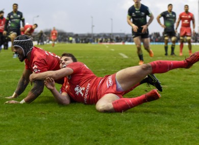 Pita Ahki of Toulouse scores a try during their Heineken Champions Cup Pool 5 match against Connacht at the Sportsground.