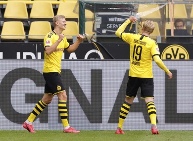 Erling Haaland celebrates a goal for Dortmund last weekend.