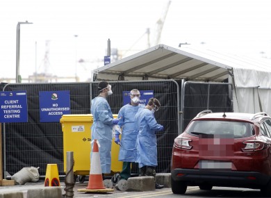 Staff members pictured at the Covid-19 testing centre at St John Rogerson’s Quay in Dublin (file photo).