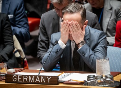 A frustrated German foreign minister Heiko Maas at a meeting of the UN Security Council in February.