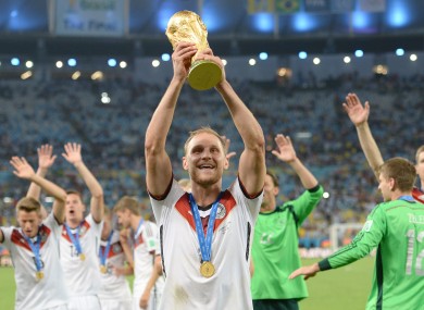 Benedikt Hoewedes pictured with the World Cup trophy in 2014.