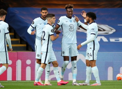 Chelsea's Tammy Abraham (second right) celebrates scoring his side's third goal.
