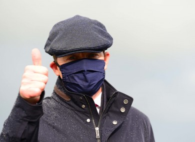 Aidan O'Brien wearing a mask at the Curragh.
