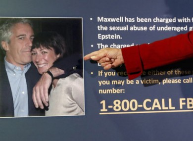 A prosecutor points to a photo of Maxwell with Jeffrey Epstein.