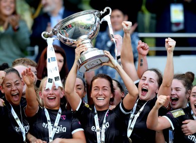 Wexford Youths' Kylie Murphy lifts the trophy in 2019.