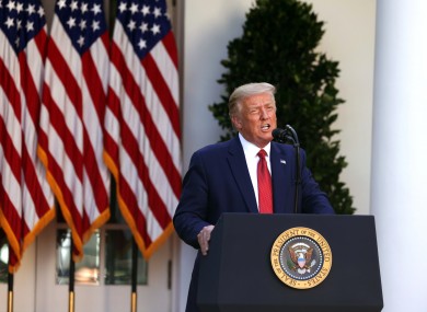 US President Donald Trump holds a press conference in the Rose Garden.