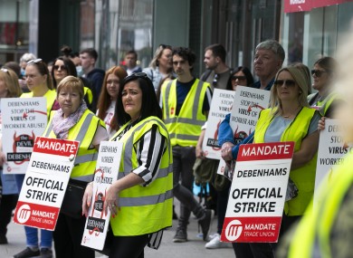 Debenhams workers protesting outside Debenhams on Henry Street Dublin for the 100th day since they were layed off, 18 July.