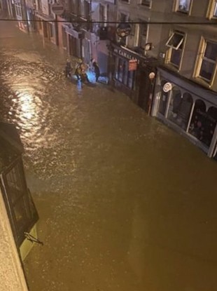 Flooding in Skibbereen, Co Cork this evening