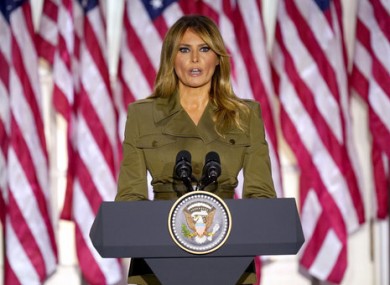 First lady Melania Trump speaks on the second day of the Republican National Convention from the Rose Garden of the White House.