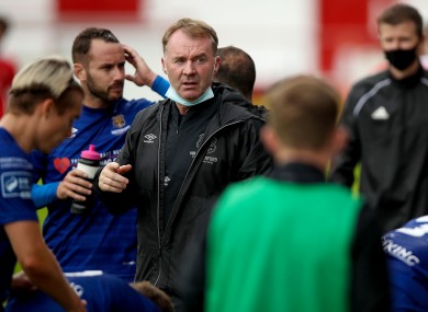 Waterford manager John Sheridan with his players at Tolka Park on Saturday.