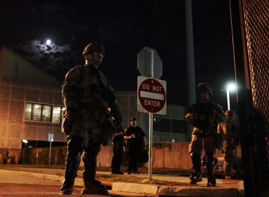 Members of the US National Guard surround the perimeter of government buildings in Kenosha, Wisconsin.