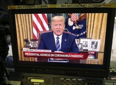 A TV monitor showing US President Donald Trump.
