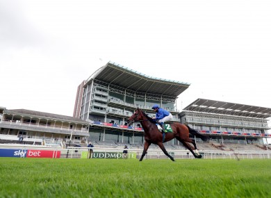 haiyyath ridden by jockey William Buick on the way to winning the Juddmonte International Stakes.