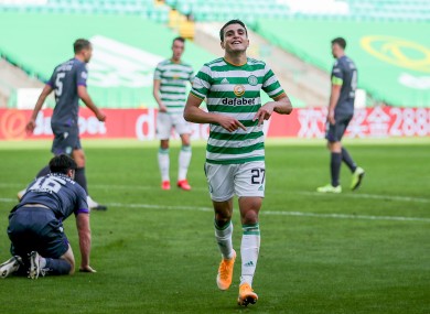 Celtic's Mohamed Elyounoussi celebrates scoring his side's third goal.