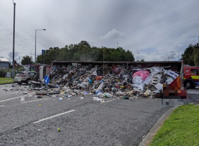 The scene after the lorry overturned at Liffey Valley.