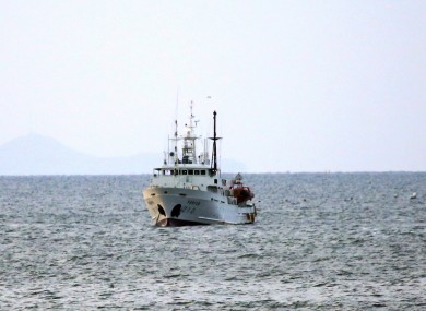 South Korea’s government ship for a fishery guidance is seen near Yeonpyeong island, South Korea