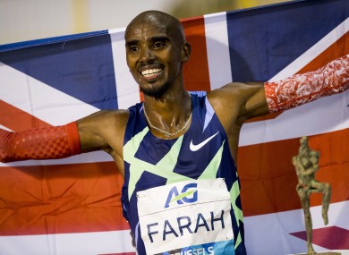 Mo Farah celebrates after setting a new One Hour Record.