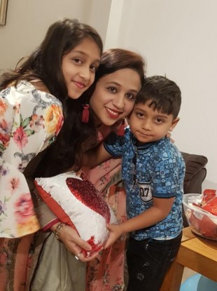 Seema Banu with her children.