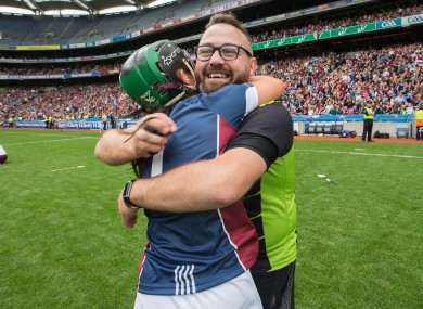 Westmeath camogie manager Johnny Greville celebrates his side's Intermediate championship win last year.