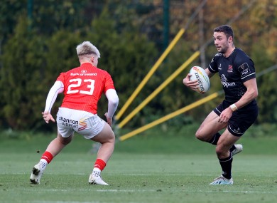 Sexton faces Munster's Alan Flannery in last month's academy 7s tournament.