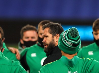 Farrell speaks to his Ireland squad before Friday's win over Wales.