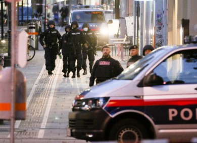 Police patrolling the scene in Vienna early on Tuesday