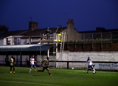 Marine in action against Havant and Waterlooville at their home ground, Rossett Park, during the second round.