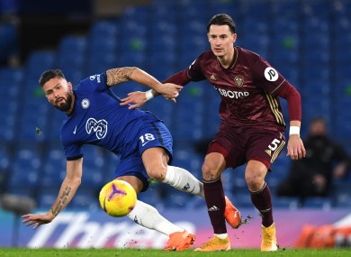 Leeds United's Robin Koch battle during last weekend's Premier League match at Stamford Bridge.