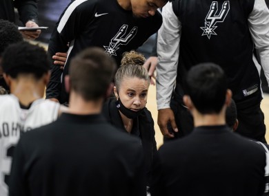 Hammon calls a play during a timeout in the second half of last night's game.