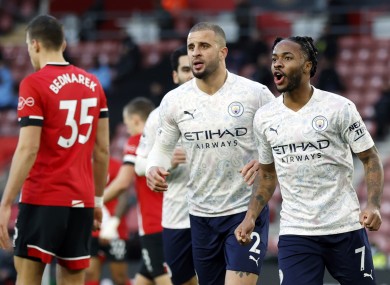 Raheem Sterling celebrates his goal.