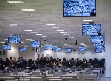 Preparation of the courtroom in Italy today.