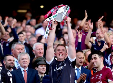 James Skehill lifts the Liam MacCarthy Cup after Galway's win in 2017.