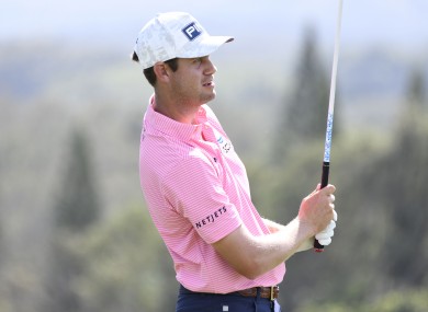 Harris English hits from the first tee during the second round of the Tournament of Champions golf event.