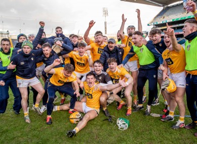 Antrim celebrate winning the Joe McDonagh Cup final.