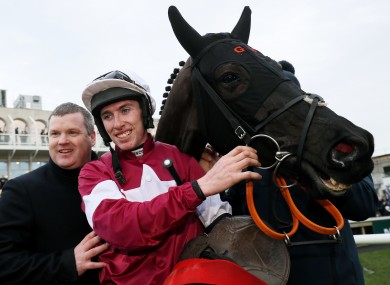 Gordon Elliott and Jack Kennedy with Delta Work after winning the Savills Steeplechase in December 2019.